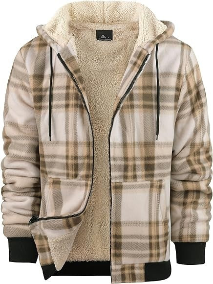 131 Men's Plaid Print Hooded Zip-Up Jacket Winter Thickened Cotton-padded Coat Warm Clothing