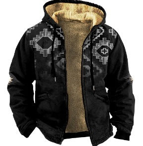 131 Men's Plaid Print Hooded Zip-Up Jacket Winter Thickened Cotton-padded Coat Warm Clothing