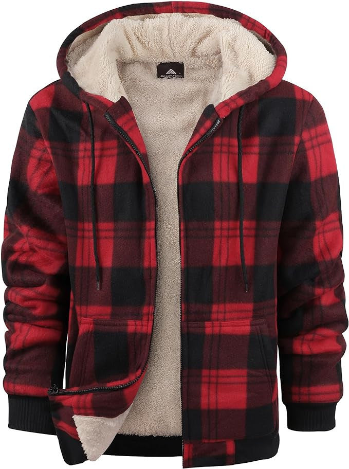 131 Men's Plaid Print Hooded Zip-Up Jacket Winter Thickened Cotton-padded Coat Warm Clothing