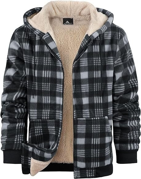 131 Men's Plaid Print Hooded Zip-Up Jacket Winter Thickened Cotton-padded Coat Warm Clothing